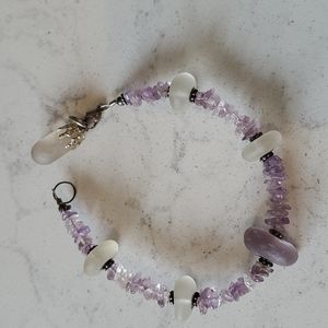 Beautiful purple sea glass and rough cut amethyst 7" bracelet